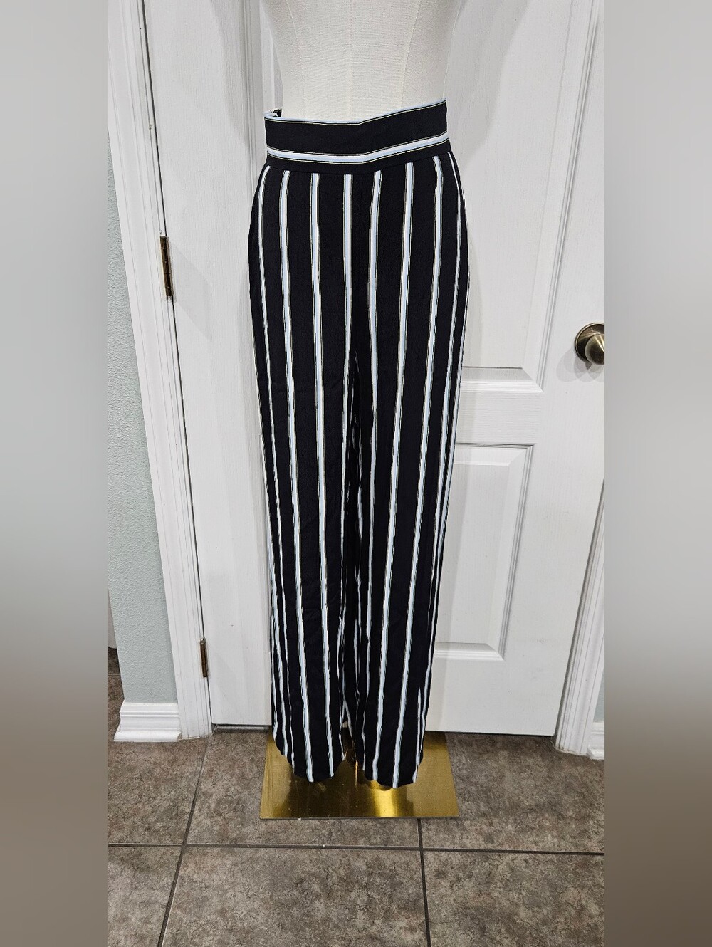 1. State Black & White Vertical Stripe Wide Leg Pants